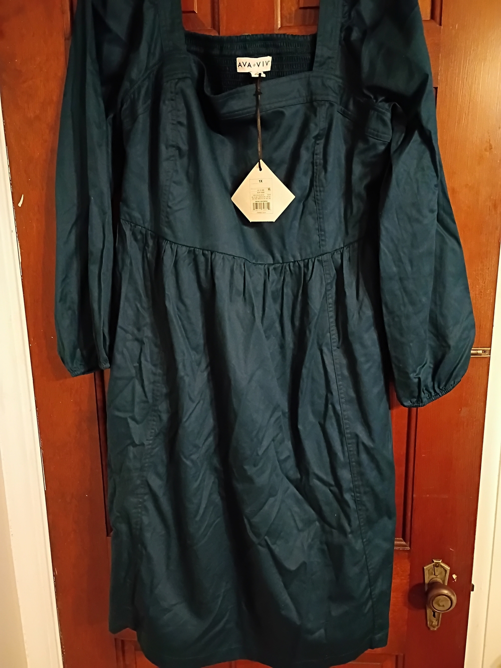 AVA•VIV Teal Long Sleeve Square Neck Dress Size 1X